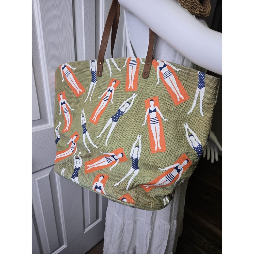 Mud Pie  Bathing Beauties Green Tote Beach Pool‎ Shopper Canvas